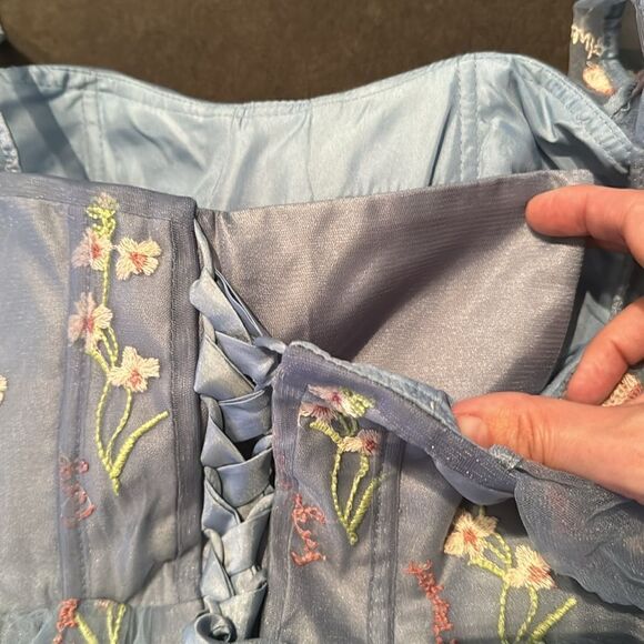 Women’s Blue Dress Embroidered Flowers & Butterflies Corset Back Size 12 NWOT - Picture 12 of 14